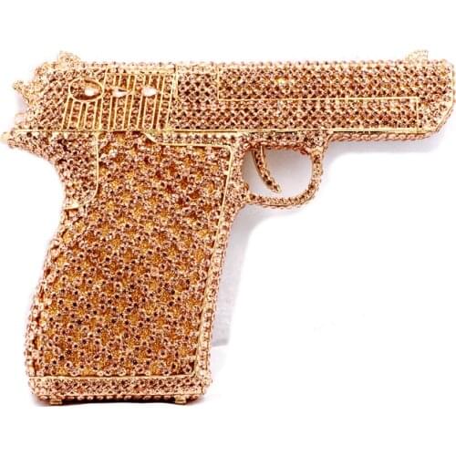 Shape Gun Clutch Brand Designer Chain Shoulder Handbag Toiletry Purse Wedding Evening Sparkly Rhinestone Cocktail Banquet Wallet