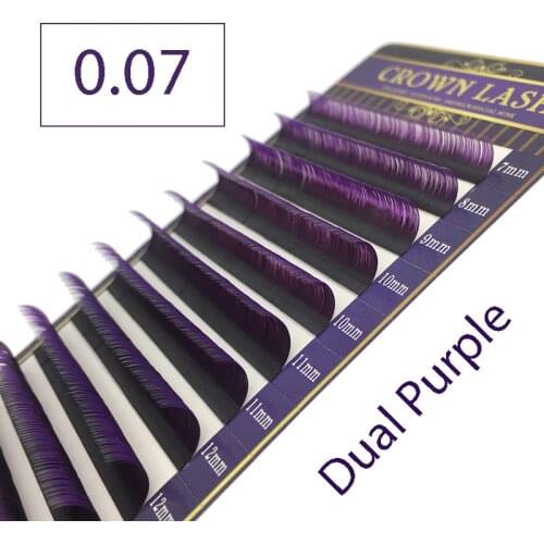 CrownLash 2tone Color Ombre Purple C D DD-0.07 7-15mm Dual Color Purple Volum Lash Extension