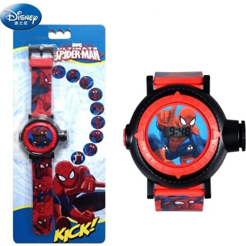 Disney Childrens Watch Spider-Man Boy Gift Funny Projection Pattern Simple Electronic Watch Kids Watch Wrist Watch for Kids