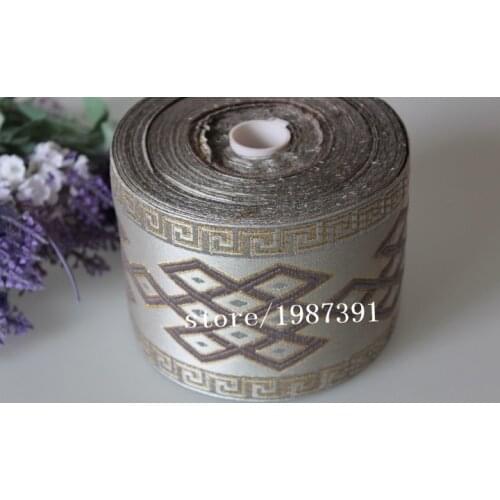 5 yards/lot Woven Jacquard Ribbon 9cm Geometric quadrangle light beige background LS-8036