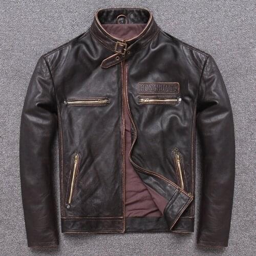 Halley cowhide male stand lead short fund genuine leather clothing racing motorcycle locomotive serve do thick moto jacket