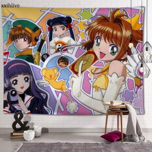 Anime Cardcaptor Sakura Tapestry Customizable Bohemian Wall Hanging Room Carpet HD Tapestries Art Home Decoration Accessories