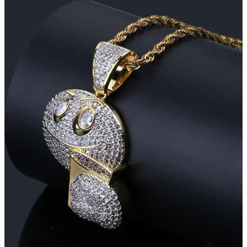 Hip Hop AAA Cubic Zirconia Paved Bling Iced Out Holding coffee Cup Cartoon Avatar Pendants Necklace for Men Rapper Jewelry