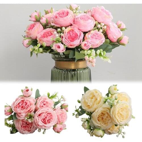 Artificial Rose Flower Lifelike Home Office Ornaments 5-Branch Faux Rose Silk Flower Wedding Bouquet Party Home Decorations