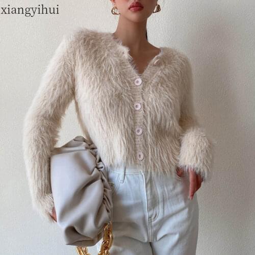 Pure Beige Gentle Elegant O-neck Single-breasted Long Sleeve Knitted Cardigan Women Sweaters Winter Autumn Fashion Warm Tops