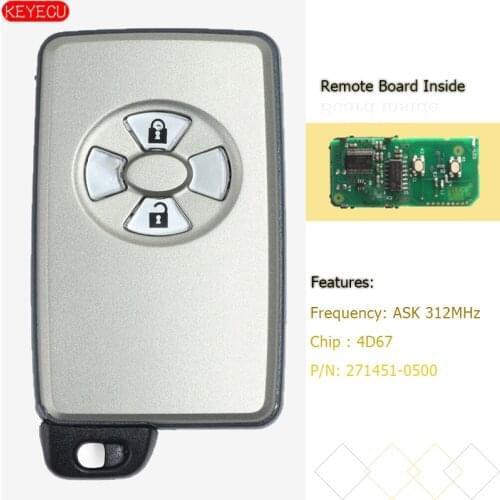 KEYECU Smart Key 2 Button Fob ASK 312MHz 4D67 Chip for Toyota RAV4 / Allion Premio/ Auris -P/N: 271451-0500
