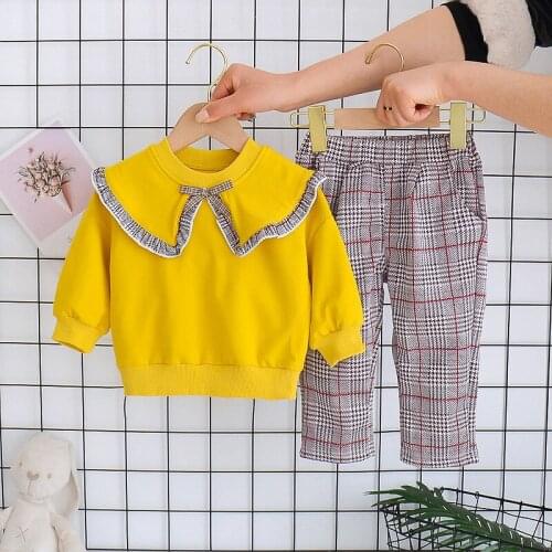 2021 Girls Clothes Suits Spring Autumn Long Sleeve Fashion Children Clothing Girl Set Yellow Shirt+Pants 2Pcs Costume For Kids