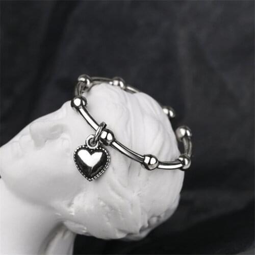 Hot Offer Bead Chain Heart Shape Vintage Ring The Gothic Style Antique Silver Plated Accessories For Women Gift African Jewelry