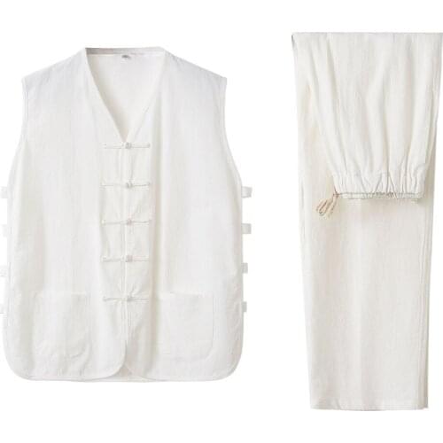 Kung Fu Mens Linen Vest Chinese Traditional Mens Vintage Sleeveless Linen Vest, Qi Gong Martial Arts Wing Chun Shaolin Cloths