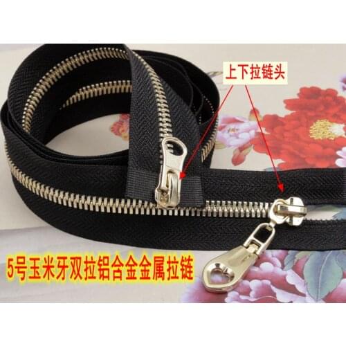 #5 metal zippers/aluminum open-end 100cm/You can cut it short/black tape/gold teeth/two pullers/double sliders/for garment shoes
