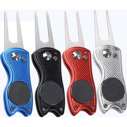 Metal Foldable Golf Divot Tool with Magneti Putting Green Fork Divot Repair Tool Accessories