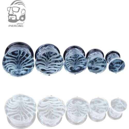 Trendy Glass Ear piercing Double Flared white seaweed ear Plugs Translucent body jewelry plug 8-16mm wholesale 60 pcs/lot