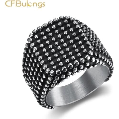 CFBulongs Retro Stainless Steel Square Dot Geometric Finger Ring Hip Hop Jewelry For Men Party Gift