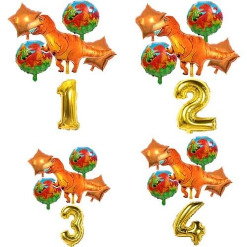 6 Pcs/set Jurassic Big Dinosaur Tyrannosaurus Theme Balloons Set Baby Boys Birthday Party Number Animal Aluminium Foil Balloons