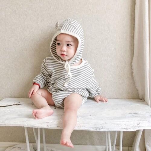 New Designer Newborns Clothes Long Sleeve One Piece Bodysuits+Hat Set Soft Cotton Striped Onesies Baby Boys Baby Girls' Clothing