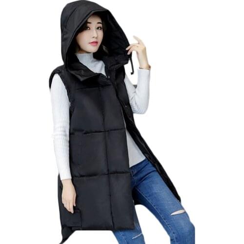 2017 new arrival women autumn winter jacket vest mid-length hooded warm ladies parka cotton wadding female slim waistcoat ZL551