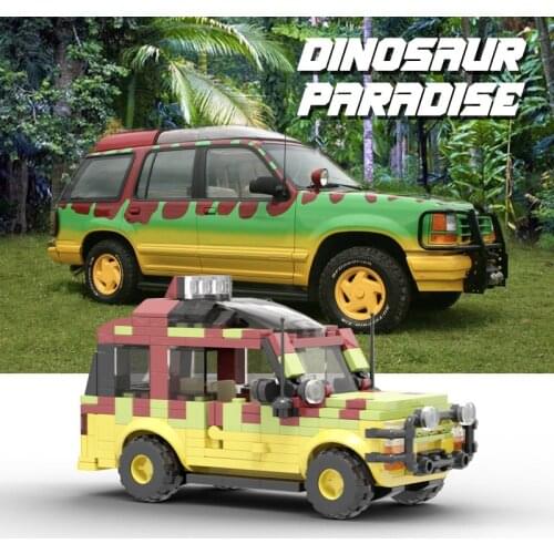 New MOC Dinosaur-Park SUV ExplorerSoldier Building Blocks German Willis Jeeped Antiaircraft Bricks Toy For Children Gift