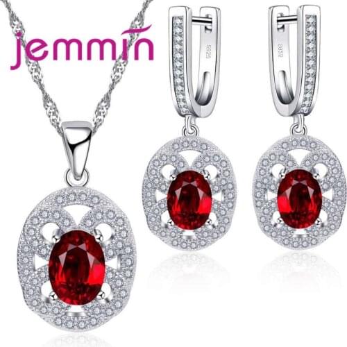Hollow Oval Jewelry Sets with Big Ruby for Women Luxury Gift High Quality 925 Sterling Silver Necklace/Pendant/Earrings