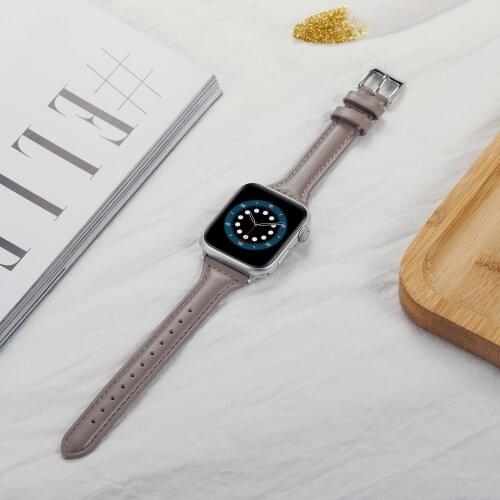Leather Slim Watch Strap for Apple Watch Series 6 5 4 3 2 1 SE Wristband Bracelet Band for IWatch Band 44mm 42mm 40mm 38mm Loop