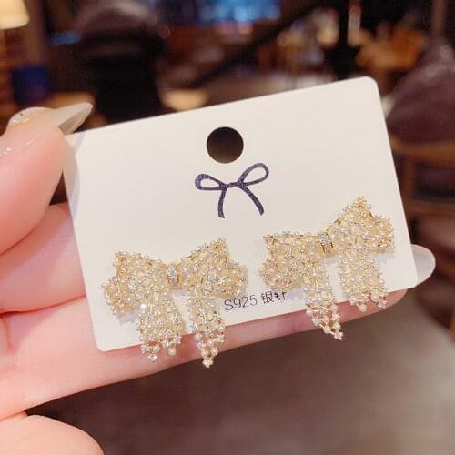 Korean Earings Fashion Jewelry Asymmetrical Rhinestone Butterfly Simulation Pearl Stud Earrings Statement Earrings For Women