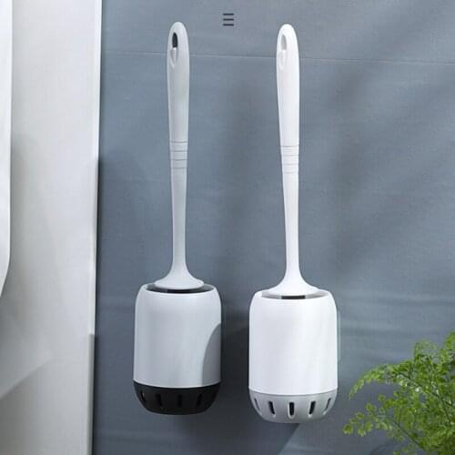 Silicone Toilet Brush With Holder Set Plastic Toilet Bowl Brush Wall-mounted or Floor-Standing Bathroom Toilet Cleaning Brush
