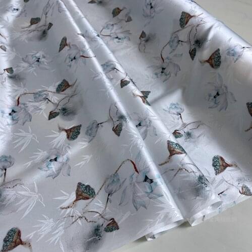 1 Meter Heavy Satin Jacquard Natural Silk Fabric Cheongsam Dress Stretch Bamboo Shadow Lotus