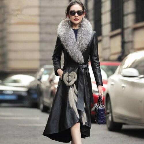 High-Quality Fox Fur Collar Sheepskin Coat Womens Long 2021 Winter New Mink Hair Embroidered Leather Down Jacket Large Size