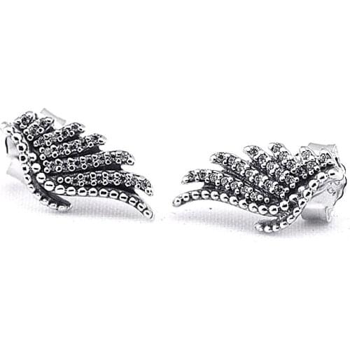 Genuine 925 Sterling Silver Earrings Majestic Feathers Stud Earrings for Women Party Wedding Jewelry Gift brincos Wholesale