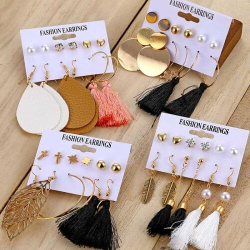 IFMIA Hot Fashion Leaf Drop Earrings Set For Women New 2020 Vintage Boucle Doreille Femme Crystal Pearl Earring Bohemian Jewelry