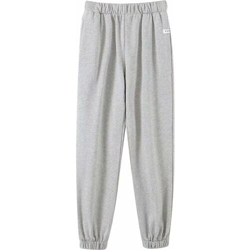 YENKYE Women Vintage Gray Terry Casual Pants Elastic High Waist Autumn Sweatpants Running Trousers Mujer Long pantalon