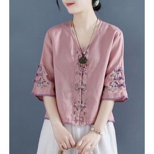 New 2021 women clothing flower embroidery tops tang costume chinese style shirts traditional cheongsam blouse for lady female