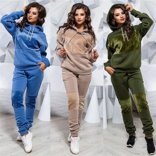 2 Piece Set Women Sportswear Womens Set Hooded Sweatshirt Autumn Winter Tracksuits Pullover Shirts Pants Hoodies Trousers Suits
