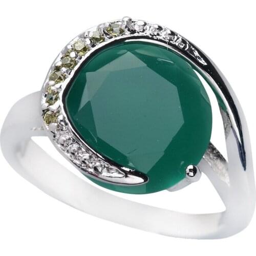 Unique Green Stone12*12mm Semi-precious Stone Silver cool for women Ring Q1113