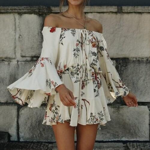 Off The Shoudler White Ruffle Dress Robe for Autumn Winter Flower Elegant Chic Women Dresses A-line Mini Party Dress Boho Beach