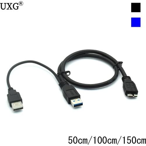 0.5m/1m/1.5m USB 3.0 A Y USB 2.0 male to Micro B Power Data Cable For Mobile Hard Disk Drive Mobile HDD SSD cable adapter