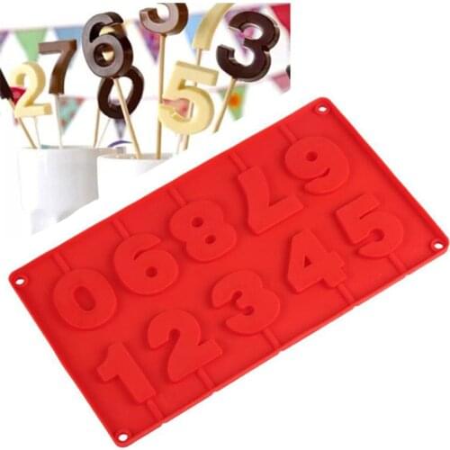 0-9 Numbers Shape Lolli Silicone Mold 3D Hand Made Sucker Sticks Chocolate Cake Jelly Candy Mold With Sticks Party Decoration