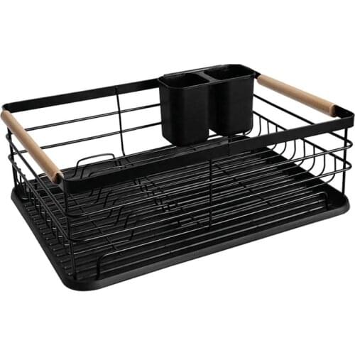 1Pcs Cutlery Drainer Removable Drying Rack With Drip Tray And Cutlery Tray Dish Set For Plates Bowls Mugs Drainer(Black)