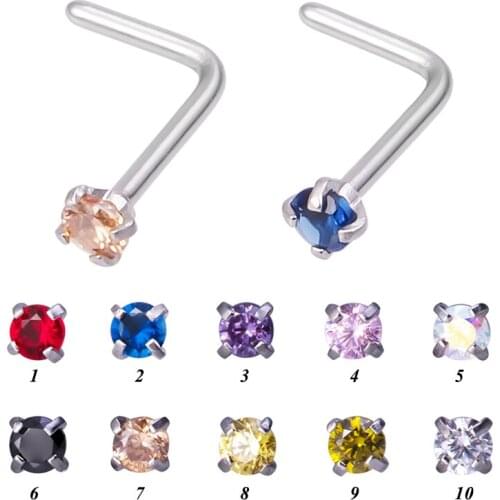 10Pc L-Shape Zircon Piercing Nose Ring Stud Nose Piercing Surgical Steel Nose Rings for Women 20G Piercing Jewelry Nariz Pin New