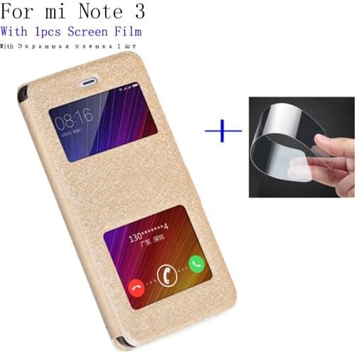 2pcs Luxury Phone Case For xiaomi mi Note3 case shell cover open window leather case For xiaomi mi Note 3 flip case back cover
