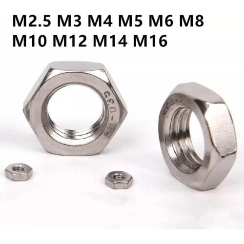 20/50pcs/lot DIN439 GB6172.1 304 Stainless Steel Hex Hexagon Thin Nut Jam Nut for M2.5 M3 M4 M5 M6 M8 M10 M12 M14 M16 screw bolt