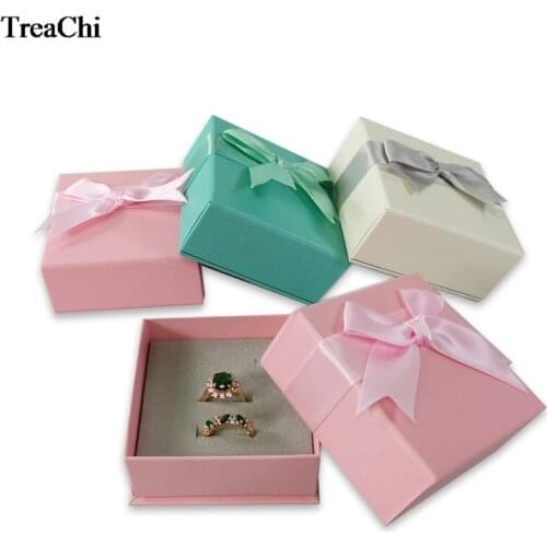 20Pcs/lot Korea Style Ribbon Lid Jewelry Box Charm Paper Ring Earring Necklace Storage Organizer Gift Box 7.8*7.8*3cm Wholesale