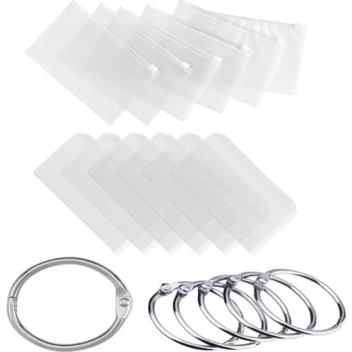 1Set Of 6PCS Transparent Zipper Envelope Binder Pocket & 6PCS A6 Vertical Sleeve Case Storage Pouch & 6PCS Loose-Ring Stationery