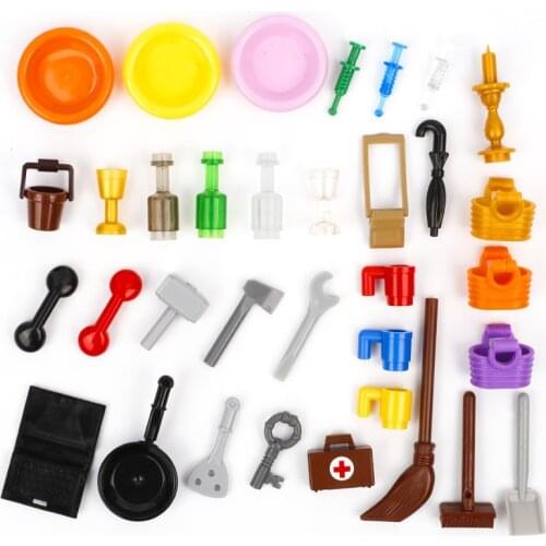 MOC Accessories City Umbrella Food Tool Set Cup Vegetable Basket Building Blocks Toys for Children Gifts For Kids DIY Parts