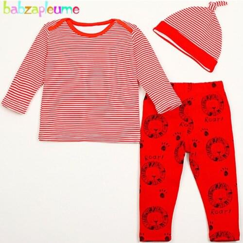 Babzapleume spring autumn baby girls boys clothes cotton stripe infant sweatshirt+pants+hats newborn clothing sets 3piece BC1347