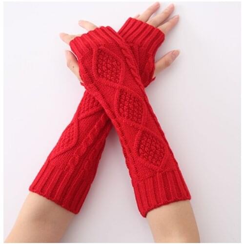 Fingerless gloves autumn and winter new jacquard rhombus knitted wool warm women half gloves winter