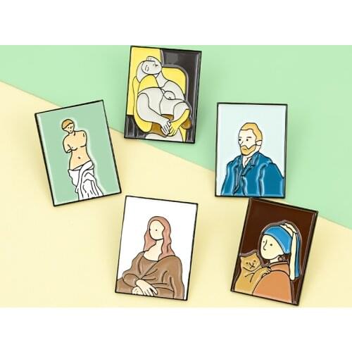Renaissance Art painting Enamel Lapel Pins Fashion Brooches Badges Van Gogh Mona Lisa Picasso Pins Jewelry Gift For Friends