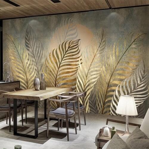 European Style 3D Golden Leaf Wallpaper Art Retro Restaurant Cafe Background Wall Papel De Parede Creative Home Decor 3D Murals