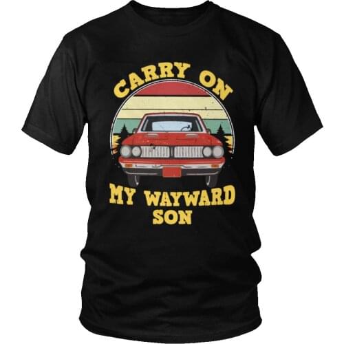 Supernatural T-Shirts Vintage Mens T Shirt Carry On My Wayward Son Dark Heather Unique Tee Cotton Printed Apparel Gift Fan Tops