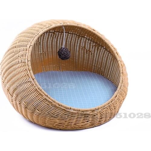 Rattan Pet Nest Cats Bed Washable Four Seasons Universal Cute Shape Closed Imitation Rattan Ventilation Cat House Strong Durable
