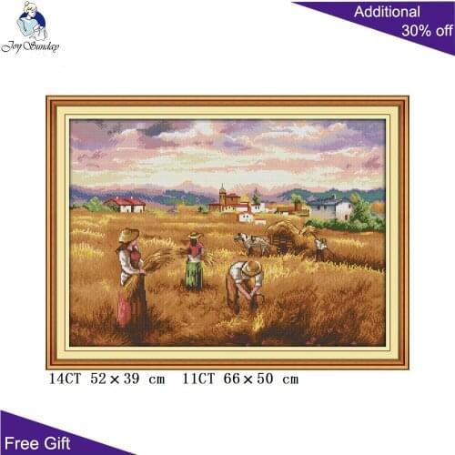 Joy Sunday Autumn Harvest F864 Counted and Stamped Home Decor Wheat Field Landscape Needlework Embroidery Cross Stitch kits